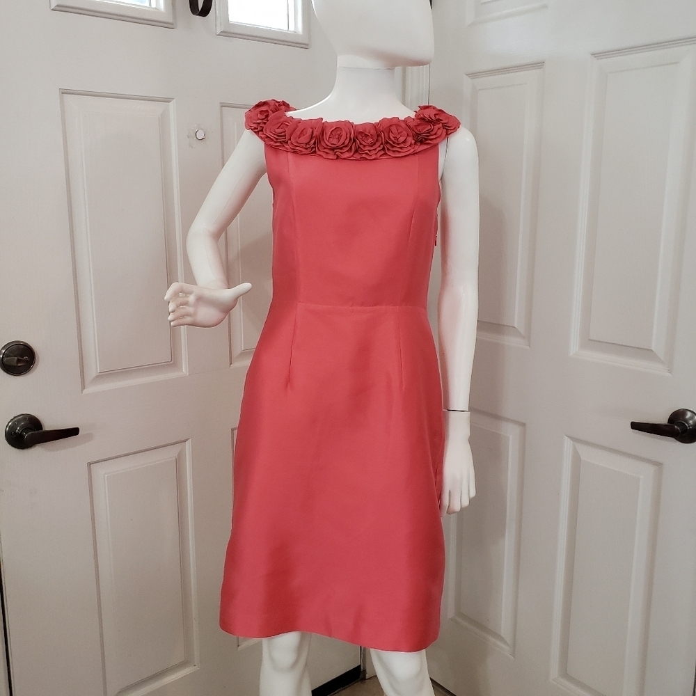 Boden Midi Dress in Elegant Pink with Floral Neckline